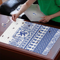 Scottish Christmas Puzzle Scotland Thistle and Celtic Knot White-Blue Color - Wonder Print Shop