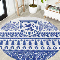 Scottish Christmas Round Carpet Scotland Thistle and Celtic Knot White-Blue Color - Wonder Print Shop