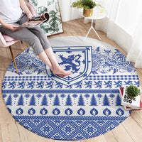 Scottish Christmas Round Carpet Scotland Thistle and Celtic Knot White-Blue Color - Wonder Print Shop