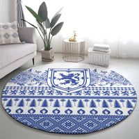 Scottish Christmas Round Carpet Scotland Thistle and Celtic Knot White-Blue Color - Wonder Print Shop