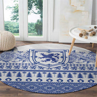 Scottish Christmas Round Carpet Scotland Thistle and Celtic Knot White-Blue Color - Wonder Print Shop