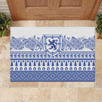 Scottish Christmas Rubber Doormat Scotland Thistle and Celtic Knot White-Blue Color - Wonder Print Shop