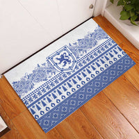Scottish Christmas Rubber Doormat Scotland Thistle and Celtic Knot White-Blue Color - Wonder Print Shop