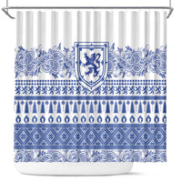 Scottish Christmas Shower Curtain Scotland Thistle and Celtic Knot White-Blue Color - Wonder Print Shop