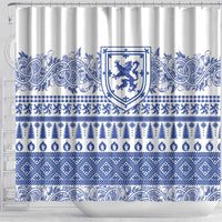 Scottish Christmas Shower Curtain Scotland Thistle and Celtic Knot White-Blue Color - Wonder Print Shop