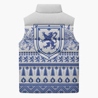 Scottish Christmas Sleeveless Puffer Jacket Scotland Thistle and Celtic Knot White-Blue Color - Wonder Print Shop