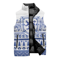 Scottish Christmas Sleeveless Puffer Jacket Scotland Thistle and Celtic Knot White-Blue Color - Wonder Print Shop