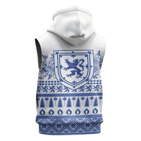 Scottish Christmas Sleeveless Zip Hoodie Scotland Thistle and Celtic Knot White-Blue Color - Wonder Print Shop