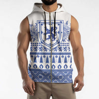 Scottish Christmas Sleeveless Zip Hoodie Scotland Thistle and Celtic Knot White-Blue Color - Wonder Print Shop