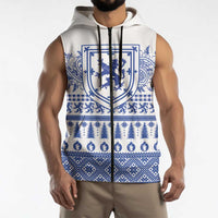 Scottish Christmas Sleeveless Zip Hoodie Scotland Thistle and Celtic Knot White-Blue Color - Wonder Print Shop