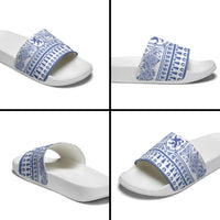 Scottish Christmas Slide Sandals Scotland Thistle and Celtic Knot White-Blue Color - Wonder Print Shop