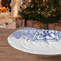 Scottish Christmas Tree Skirt Scotland Thistle and Celtic Knot White-Blue Color - Wonder Print Shop
