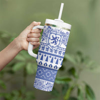 Scottish Christmas Tumbler With Handle Scotland Thistle and Celtic Knot White-Blue Color - Wonder Print Shop