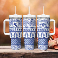 Scottish Christmas Tumbler With Handle Scotland Thistle and Celtic Knot White-Blue Color - Wonder Print Shop