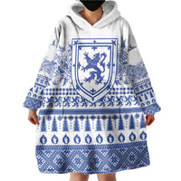 Scottish Christmas Wearable Blanket Hoodie Scotland Thistle and Celtic Knot White-Blue Color - Wonder Print Shop