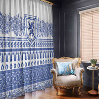 Scottish Christmas Window Curtain Scotland Thistle and Celtic Knot White-Blue Color - Wonder Print Shop