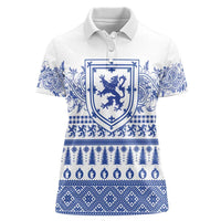Scottish Christmas Women Polo Shirt Scotland Thistle and Celtic Knot White-Blue Color - Wonder Print Shop