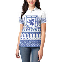 Scottish Christmas Women Polo Shirt Scotland Thistle and Celtic Knot White-Blue Color - Wonder Print Shop