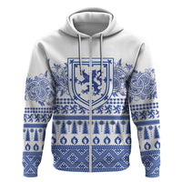 Scottish Christmas Zip Hoodie Scotland Thistle and Celtic Knot White-Blue Color - Wonder Print Shop