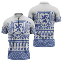 Scottish Christmas Zipper Polo Shirt Scotland Thistle and Celtic Knot White-Blue Color - Wonder Print Shop