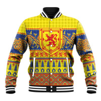 Scottish Christmas Baseball Jacket Scotland Thistle and Celtic Knot Yellow-Red Color - Wonder Print Shop