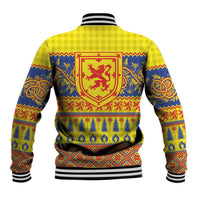 Scottish Christmas Baseball Jacket Scotland Thistle and Celtic Knot Yellow-Red Color - Wonder Print Shop