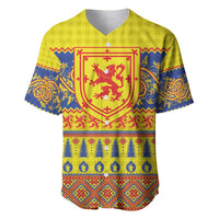 Scottish Christmas Baseball Jersey Scotland Thistle and Celtic Knot Yellow-Red Color - Wonder Print Shop