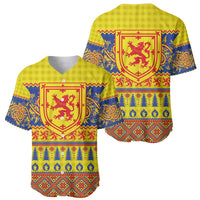 Scottish Christmas Baseball Jersey Scotland Thistle and Celtic Knot Yellow-Red Color - Wonder Print Shop