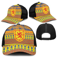 Scottish Christmas Baseball Net Cap Scotland Thistle and Celtic Knot Yellow-Red Color - Wonder Print Shop