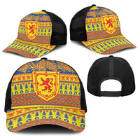 Scottish Christmas Baseball Net Cap Scotland Thistle and Celtic Knot Yellow-Red Color - Wonder Print Shop