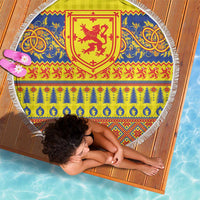 Scottish Christmas Beach Blanket Scotland Thistle and Celtic Knot Yellow-Red Color - Wonder Print Shop