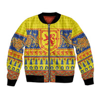 Scottish Christmas Bomber Jacket Scotland Thistle and Celtic Knot Yellow-Red Color - Wonder Print Shop