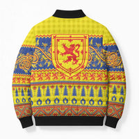 Scottish Christmas Bomber Puffer Jacket Scotland Thistle and Celtic Knot Yellow-Red Color - Wonder Print Shop