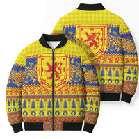 Scottish Christmas Bomber Puffer Jacket Scotland Thistle and Celtic Knot Yellow-Red Color - Wonder Print Shop