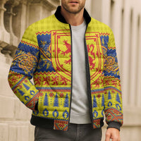 Scottish Christmas Bomber Puffer Jacket Scotland Thistle and Celtic Knot Yellow-Red Color - Wonder Print Shop