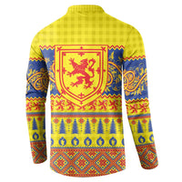 Scottish Christmas Button Sweatshirt Scotland Thistle and Celtic Knot Yellow-Red Color - Wonder Print Shop