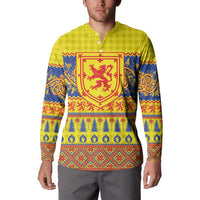 Scottish Christmas Button Sweatshirt Scotland Thistle and Celtic Knot Yellow-Red Color - Wonder Print Shop