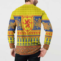 Scottish Christmas Button Sweatshirt Scotland Thistle and Celtic Knot Yellow-Red Color - Wonder Print Shop