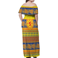 Scottish Christmas Family Matching Off Shoulder Maxi Dress and Hawaiian Shirt Scotland Thistle and Celtic Knot Yellow-Red Color - Wonder Print Shop