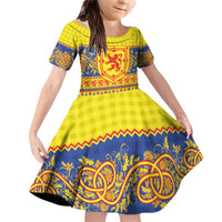 Scottish Christmas Family Matching Off Shoulder Short Dress and Hawaiian Shirt Scotland Thistle and Celtic Knot Yellow-Red Color - Wonder Print Shop