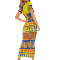 Scottish Christmas Family Matching Short Sleeve Bodycon Dress and Hawaiian Shirt Scotland Thistle and Celtic Knot Yellow-Red Color - Wonder Print Shop