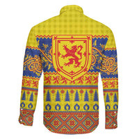 Scottish Christmas Family Matching Summer Maxi Dress and Hawaiian Shirt Scotland Thistle and Celtic Knot Yellow-Red Color - Wonder Print Shop