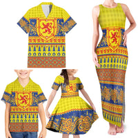 Scottish Christmas Family Matching Tank Maxi Dress and Hawaiian Shirt Scotland Thistle and Celtic Knot Yellow-Red Color - Wonder Print Shop