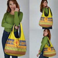 Scottish Christmas Grocery Bag Scotland Thistle and Celtic Knot Yellow-Red Color - Wonder Print Shop