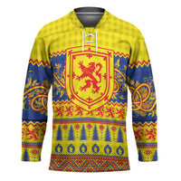 Scottish Christmas Hockey Jersey Scotland Thistle and Celtic Knot Yellow-Red Color - Wonder Print Shop