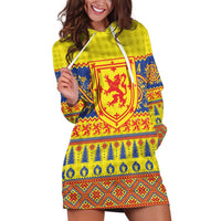 Scottish Christmas Hoodie Dress Scotland Thistle and Celtic Knot Yellow-Red Color - Wonder Print Shop
