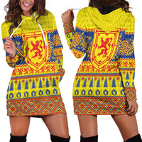 Scottish Christmas Hoodie Dress Scotland Thistle and Celtic Knot Yellow-Red Color - Wonder Print Shop