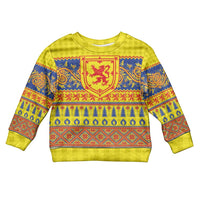 Scottish Christmas Kid Ugly Christmas Sweater Scotland Thistle and Celtic Knot Yellow-Red Color - Wonder Print Shop