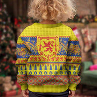 Scottish Christmas Kid Ugly Christmas Sweater Scotland Thistle and Celtic Knot Yellow-Red Color - Wonder Print Shop