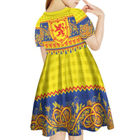 Scottish Christmas Kid Short Sleeve Dress Scotland Thistle and Celtic Knot Yellow-Red Color - Wonder Print Shop